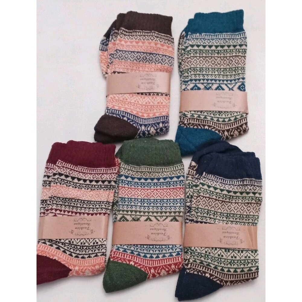 Fashion Boutique Women's Fair Isle Crew Socks Multicolor Wool Blend 5  Pairs